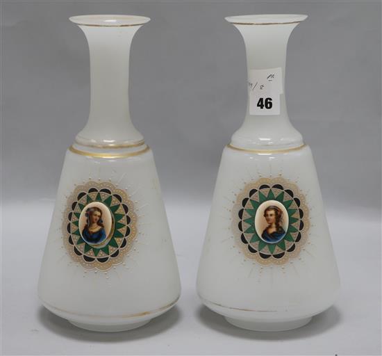 A pair of Bohemian frosted glass vases, 11.5in.